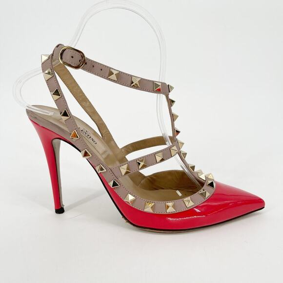 Valentino Garavani Coral Patent Leather Pointed Toe Rockstud Caged Heel EU 37.5 - Picture 3 of 16
